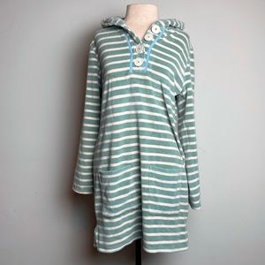 Boden Green & White Striped Cloth Lounge Dress with Hood